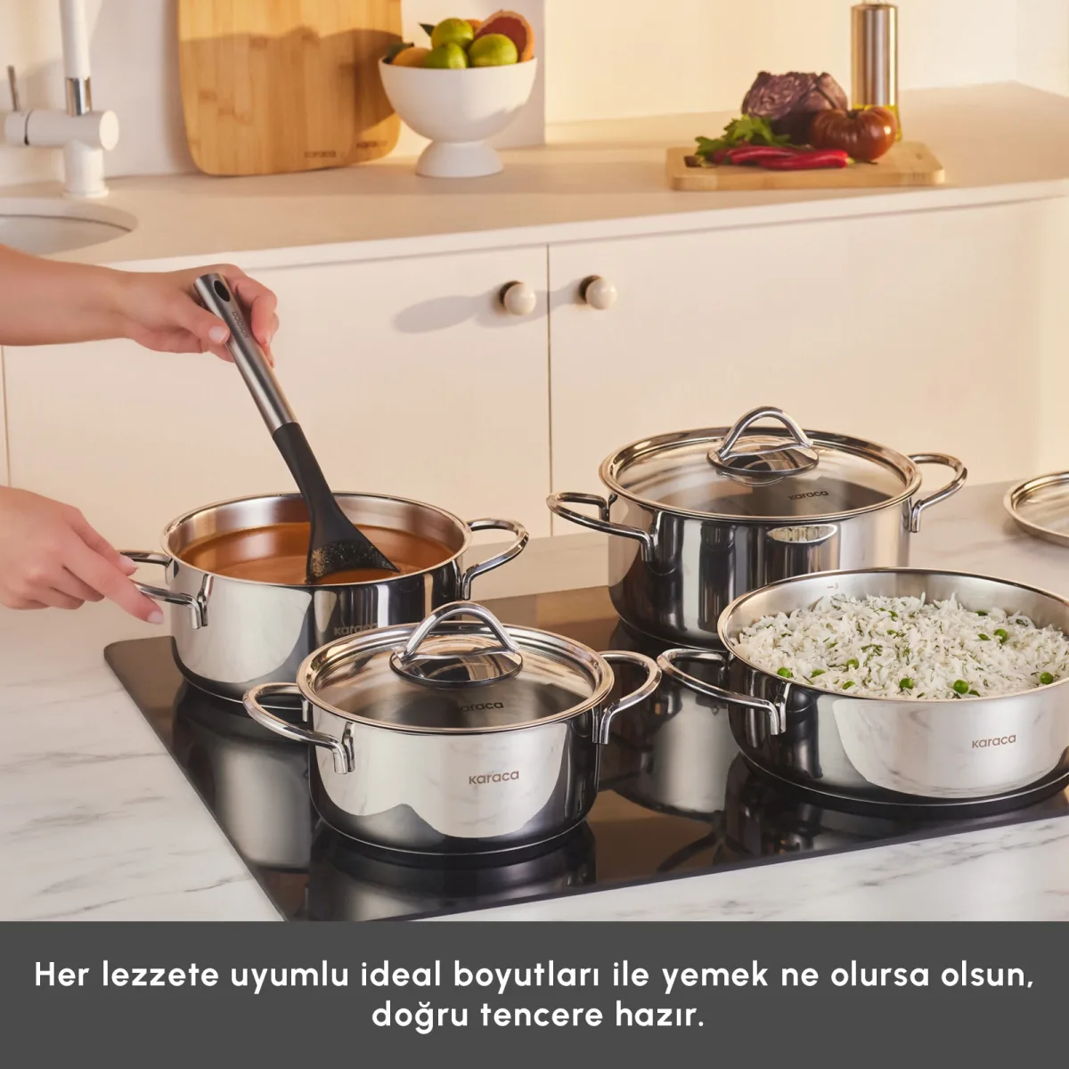 Karaca Powersteel Sakura 316+ İndüksiyon Tabanlı 8 Parça Çelik Tencere Seti - görsel 2