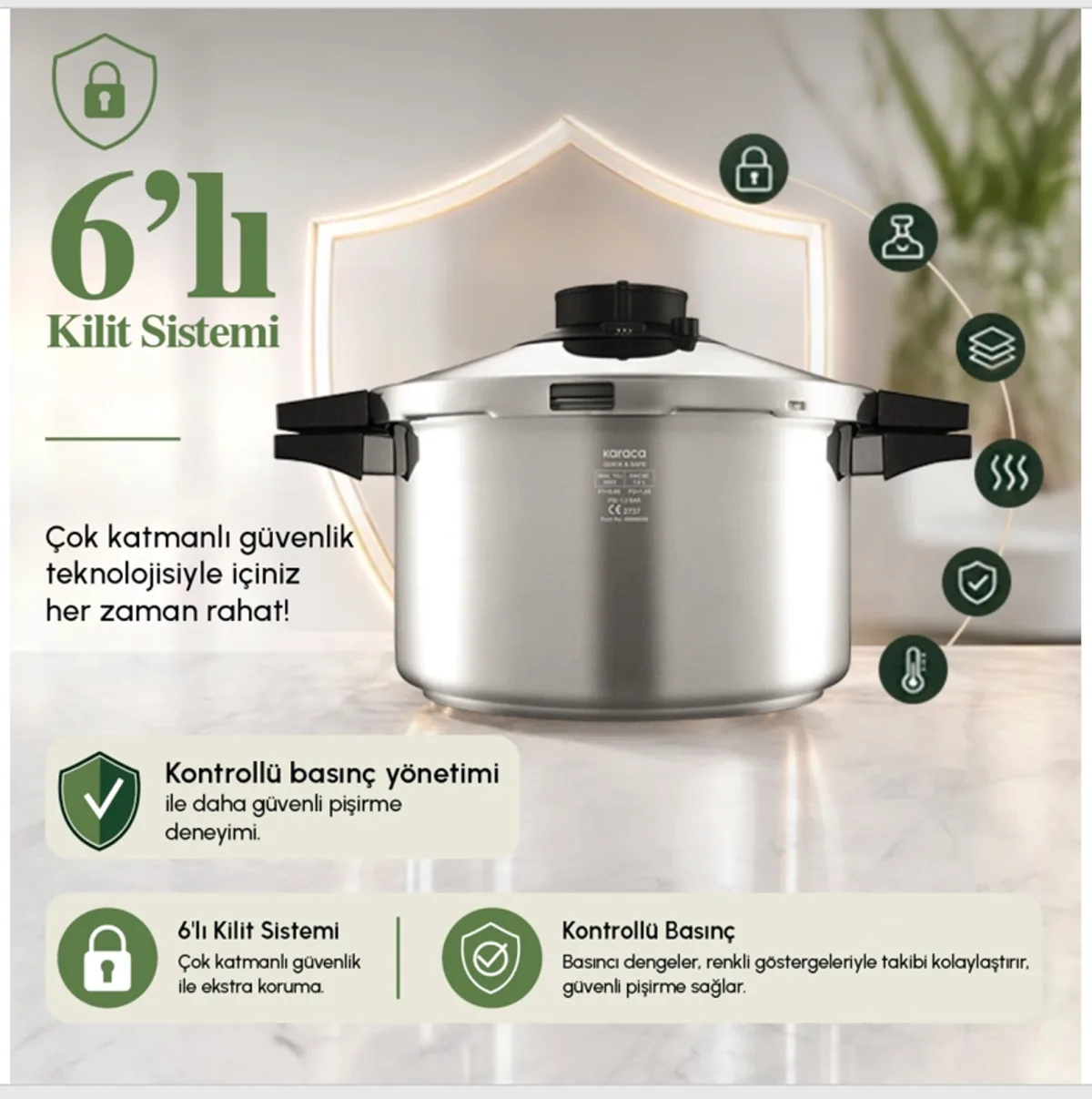 Karaca Quick and Safe İndüksiyon Tabanlı Düdüklü Tencere Seti 4+6 Lt - görsel 2