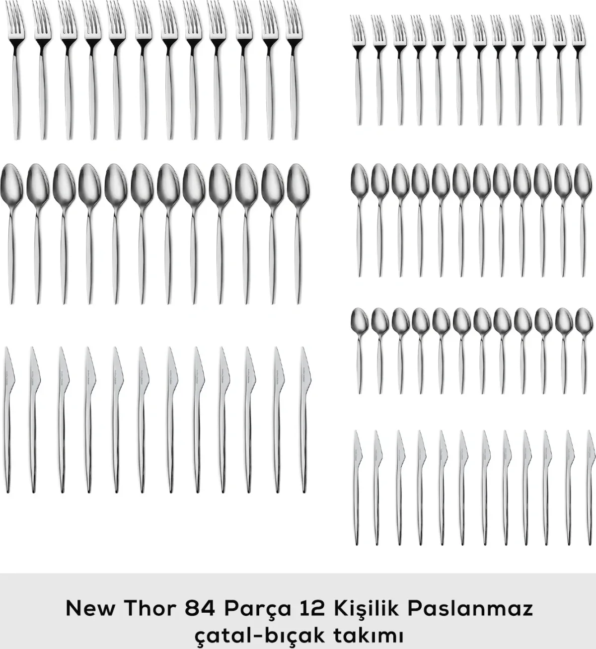 Karaca Red Carpet Collection Elegance New Thor V2 Platin 12 Kişilik 84 Parça Çatal Kaşık Bıçak Takımı - görsel 3