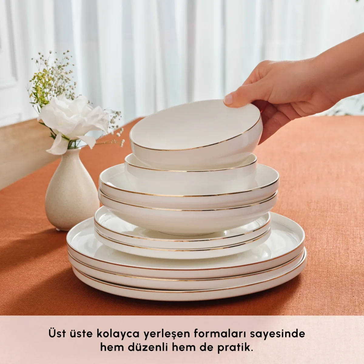Karaca Red Carpet Collection Stream Bone Merope 53 Parça 12 Kişilik Yemek Takımı Gold - görsel 4