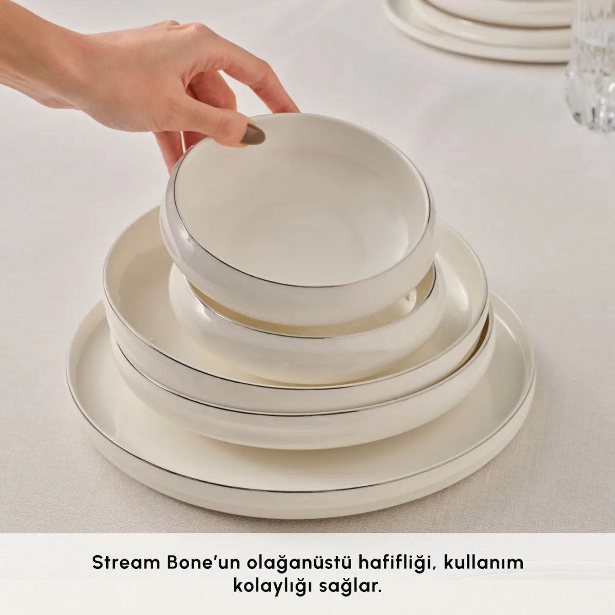Karaca Red Carpet Collection Stream Bone Sunset 53 Parça 12 Kişilik Yemek Takımı Platin - görsel 4