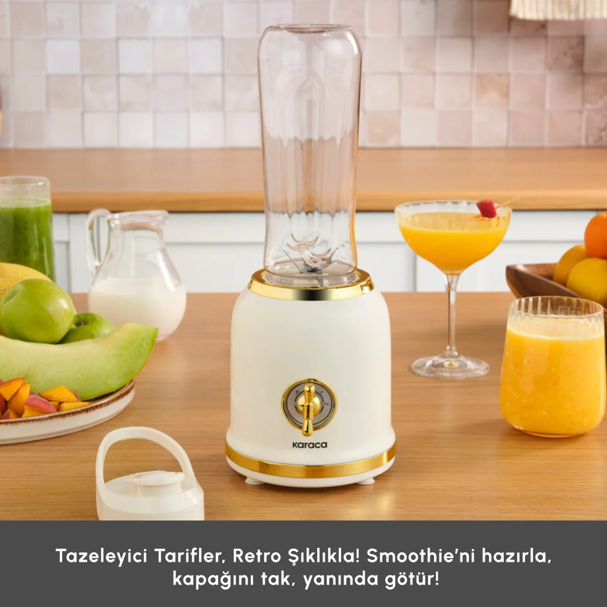 Karaca Retro Personal Kişisel Smoothie Blender Cream - görsel 3