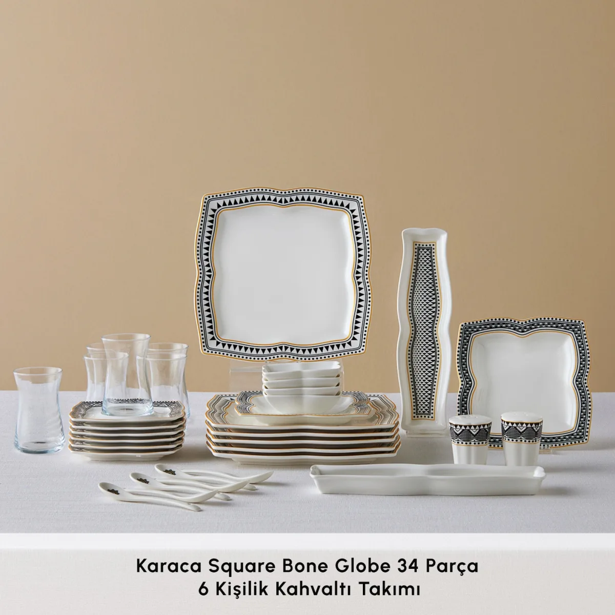 Karaca Square Bone Globe Kare 34 Parça 6 Kişilik Kahvaltı Seti - görsel 3