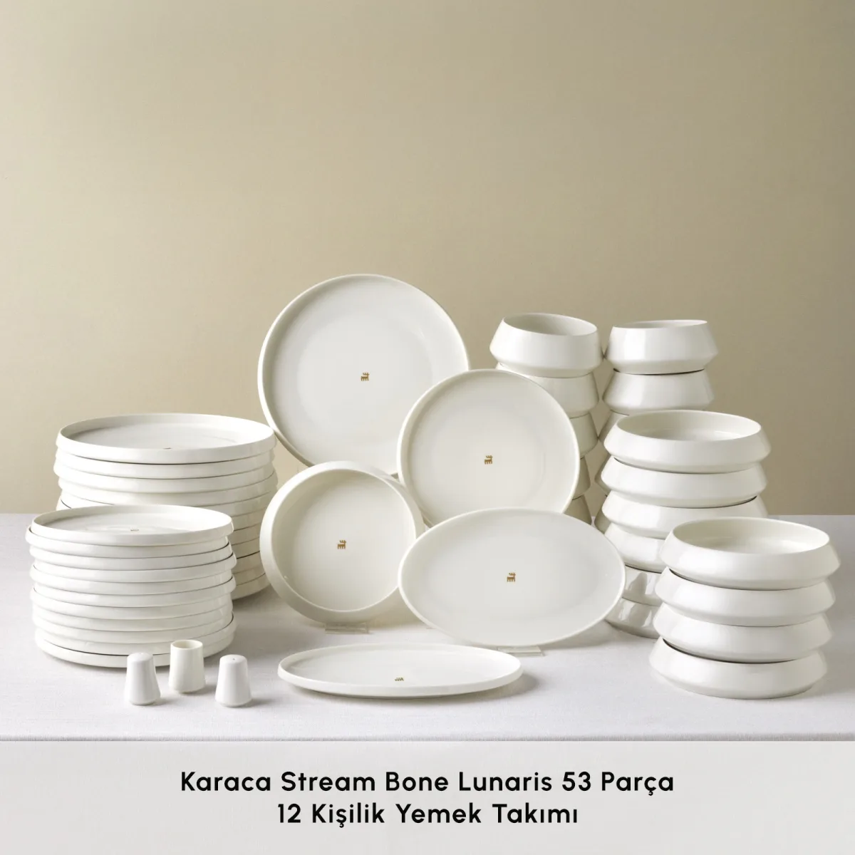Karaca Stream Bone Lunaris Gold Logo 53 Parça 12 Kişilik Yemek Takımı