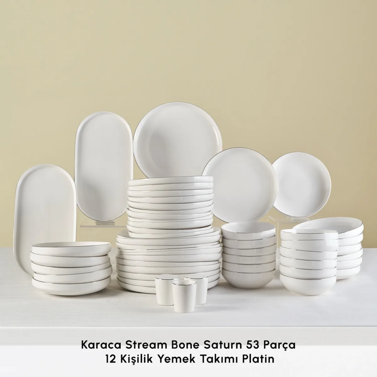 Karaca Stream Bone Saturn 53 Parça 12 Kişilik Yemek Takımı Platin