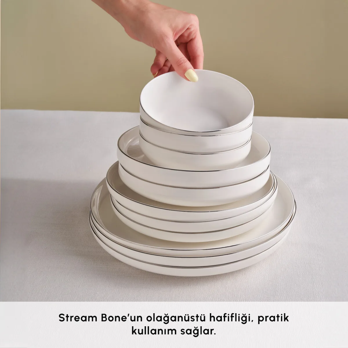 Karaca Stream Bone Saturn 53 Parça 12 Kişilik Yemek Takımı Platin - görsel 4