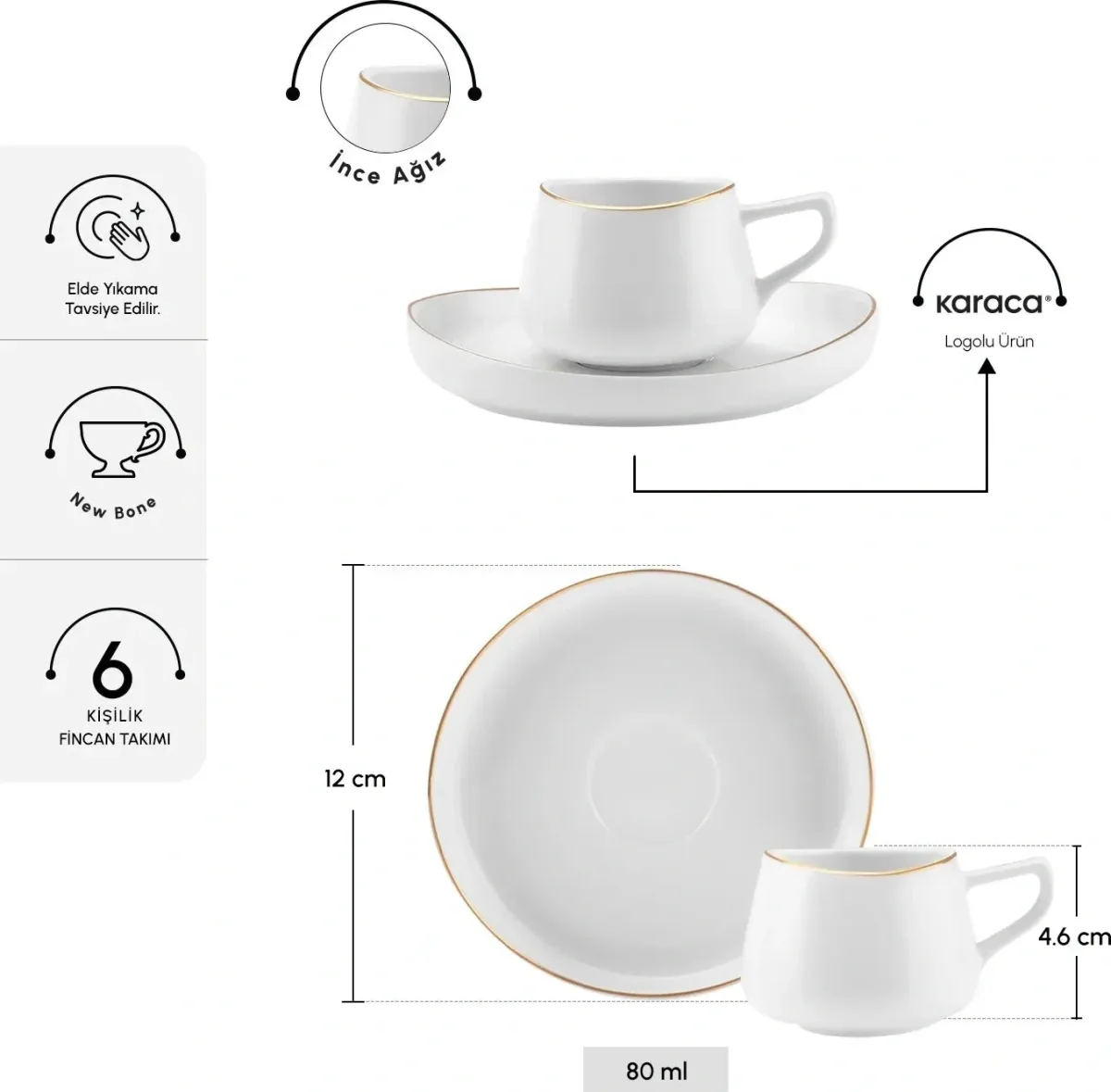 Karaca Streamline Hole 6 Kişilik Kahve Fincan Takımı 80 ml - görsel 2