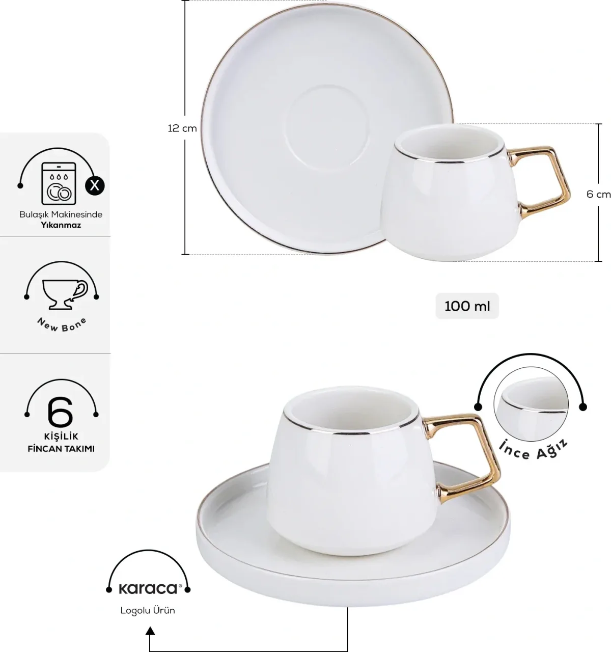 Karaca Streamline Saturn 6 Kişilik Kahve Fincan Takımı 100 ml Gold - görsel 2
