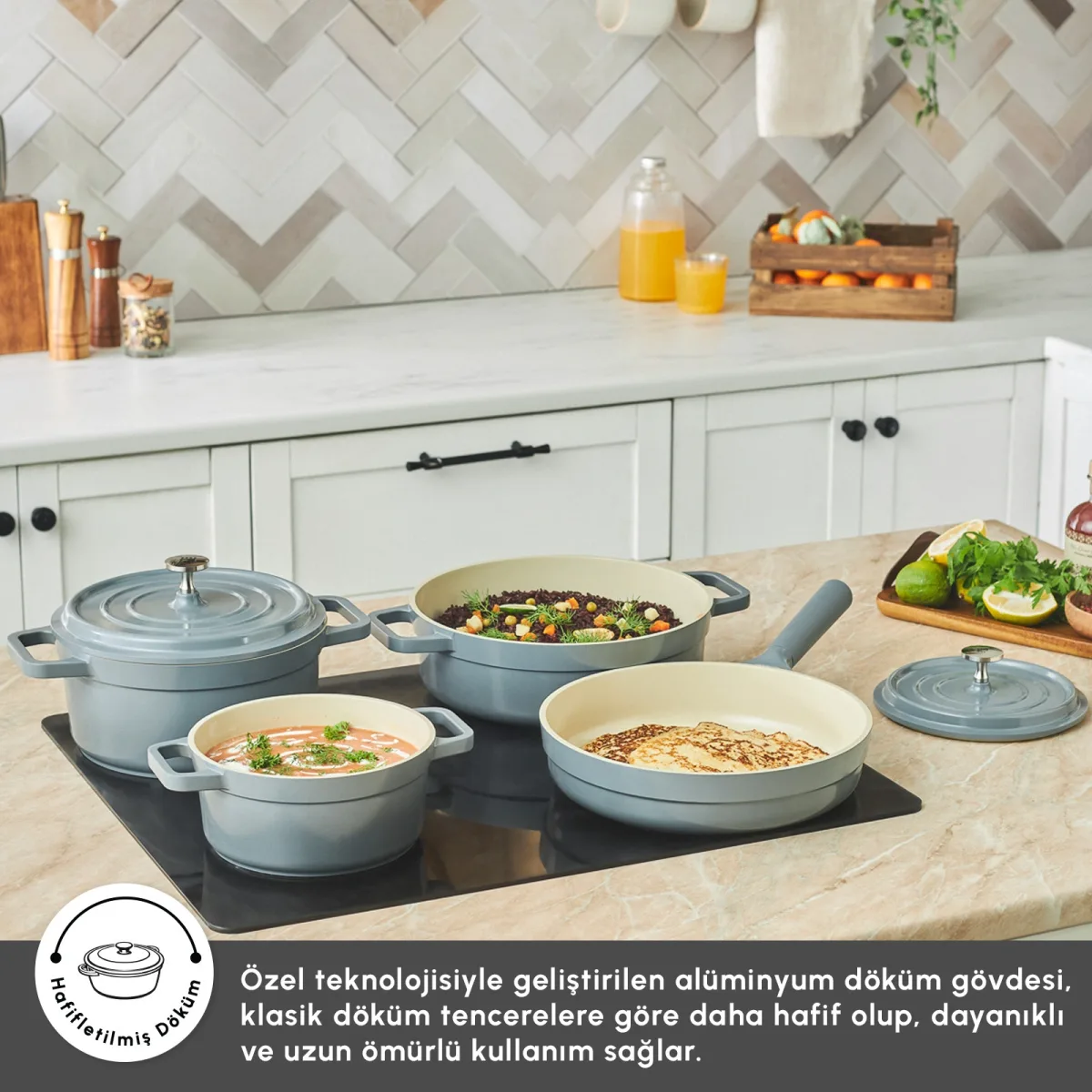Karaca Swiss Crystal Neocast 7 Parça Döküm Tencere ve Tava Seti Antrasit - görsel 5