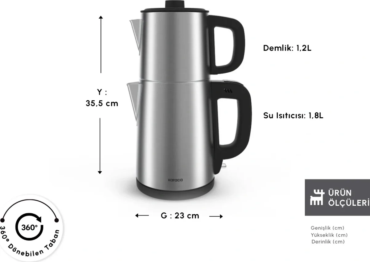 Karaca TeaBig XL 35 Çay Bardağı Kapasiteli 2 in 1 Çelik Çay Makinesi ve Su Isıtıcı Inox - görsel 3