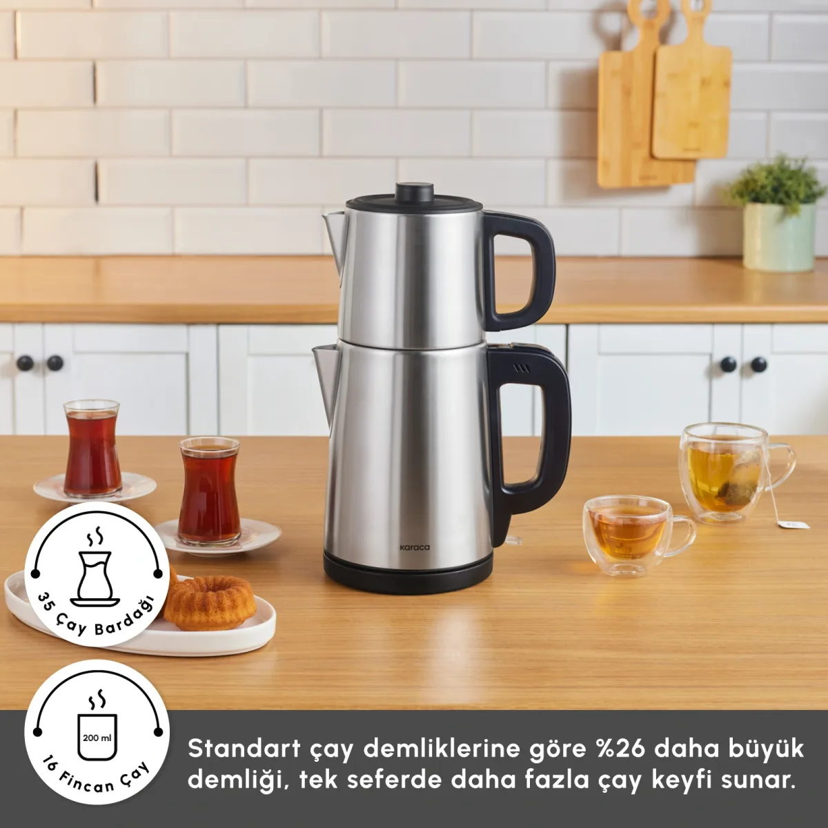 Karaca TeaBig XL 35 Çay Bardağı Kapasiteli 2 in 1 Çelik Çay Makinesi ve Su Isıtıcı Inox - görsel 4