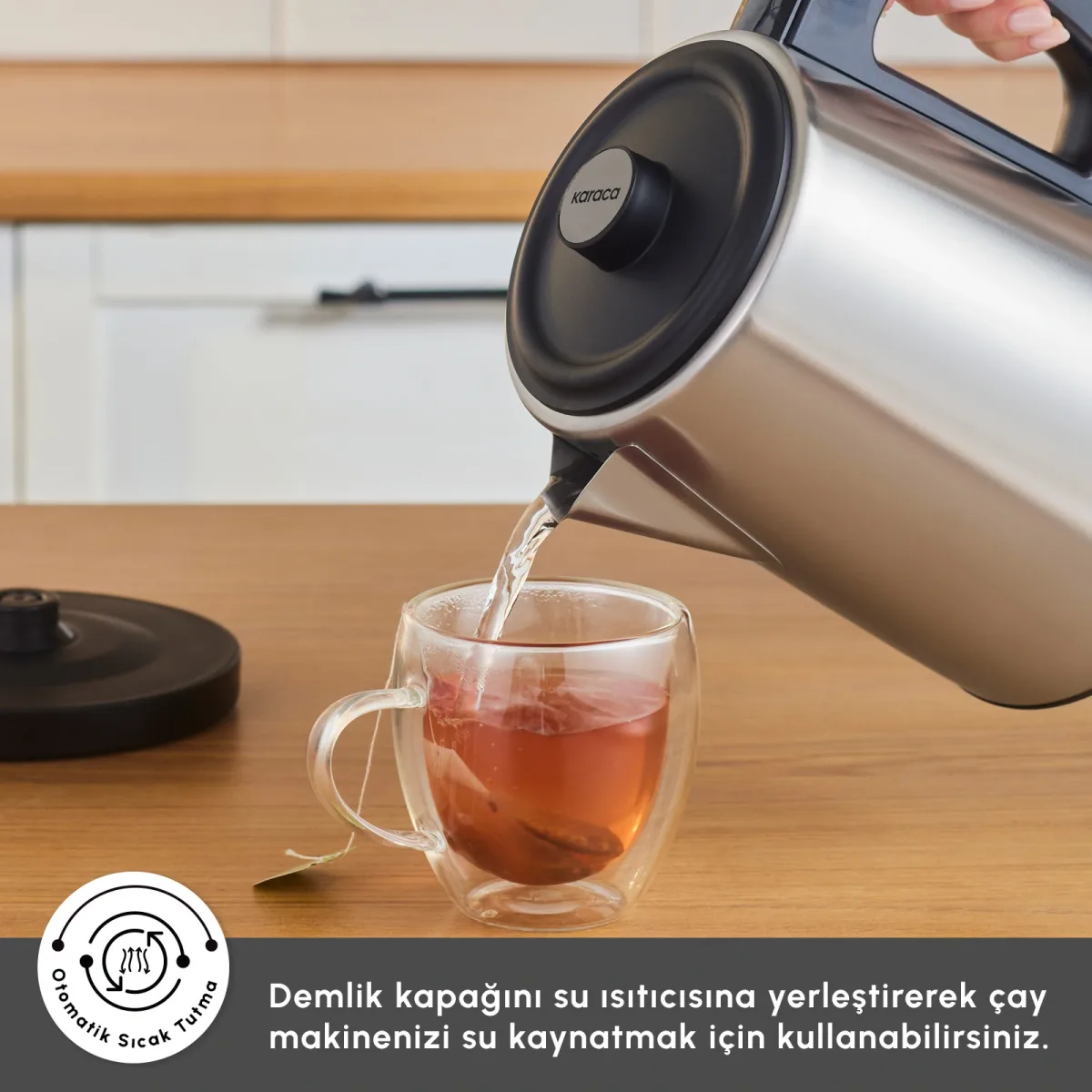Karaca TeaBig XL 35 Çay Bardağı Kapasiteli 2 in 1 Çelik Çay Makinesi ve Su Isıtıcı Inox - görsel 5