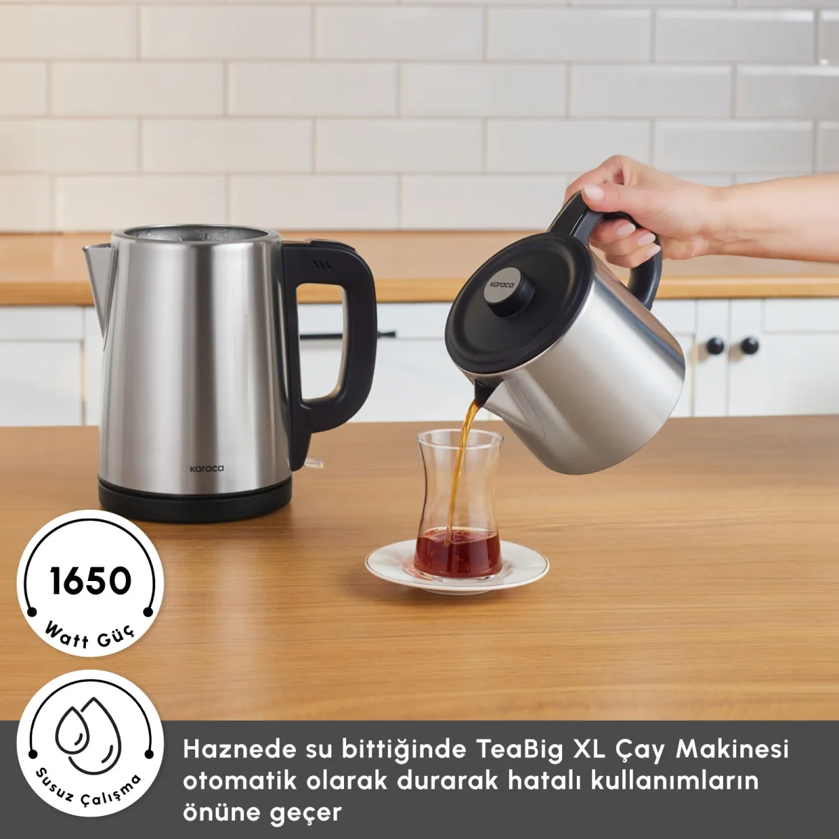 Karaca TeaBig XL 35 Çay Bardağı Kapasiteli 2 in 1 Çelik Çay Makinesi ve Su Isıtıcı Inox - görsel 6