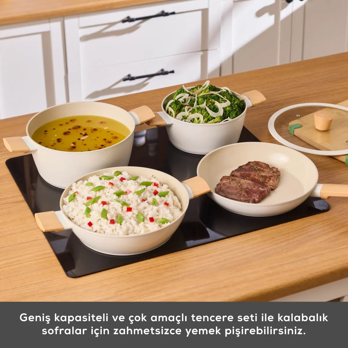 Karaca x Refika Swiss Crystal Almond Cream 7 Parça Tencere ve Tava Seti - görsel 5