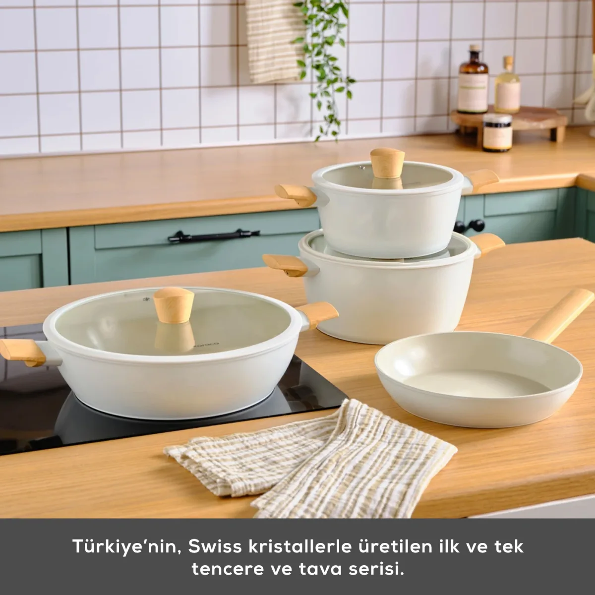 Karaca x Refika Swiss Crystal Almond Cream 7 Parça Tencere ve Tava Seti - görsel 3