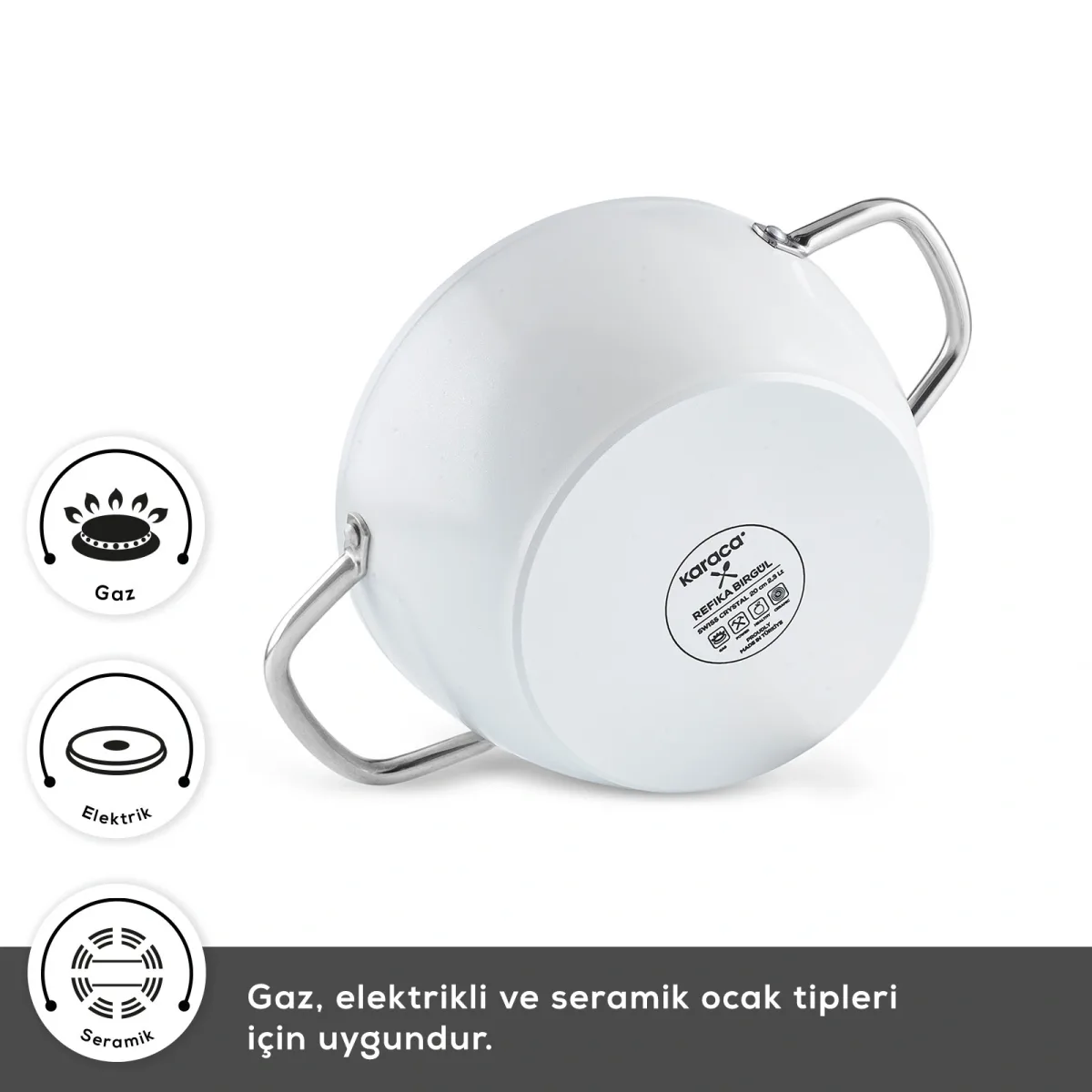 Karaca x Refika Swiss Crystal Creamy Metal Kulplu 7 Parça Tencere ve Tava Seti Krem - görsel 4