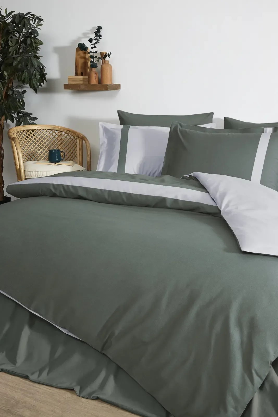 Özdilek Colour Stripe Çift Kişilik Nevresim Takımı Haki - görsel 2