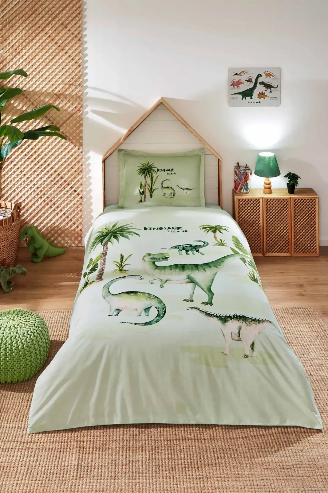Özdilek Dinosaur Tek Kişilik Lastikli Çarşaf Nevresim Takımı