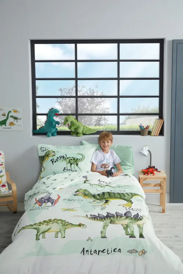 Özdilek Dinosaur Time Tek Kişilik Lastikli Çarşaf Nevresim Takımı