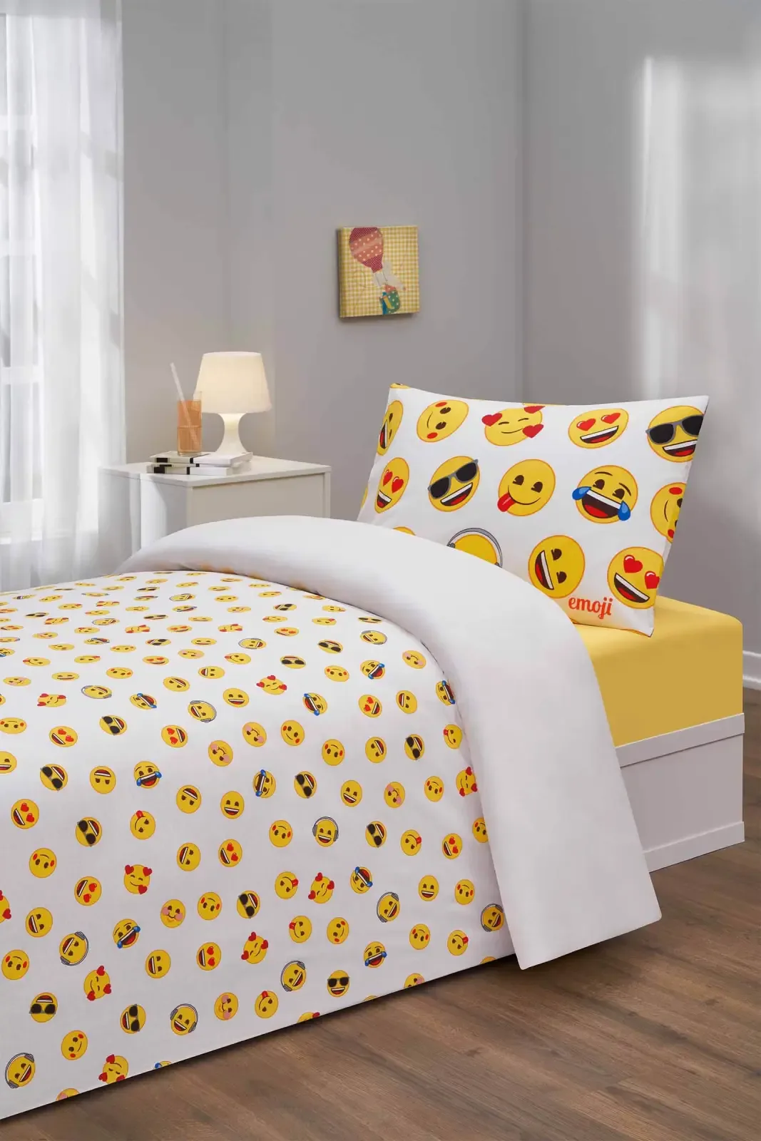Özdilek Emoji Joy Tek Kişilik Lastikli Çarşaf Nevresim Takımı - görsel 3