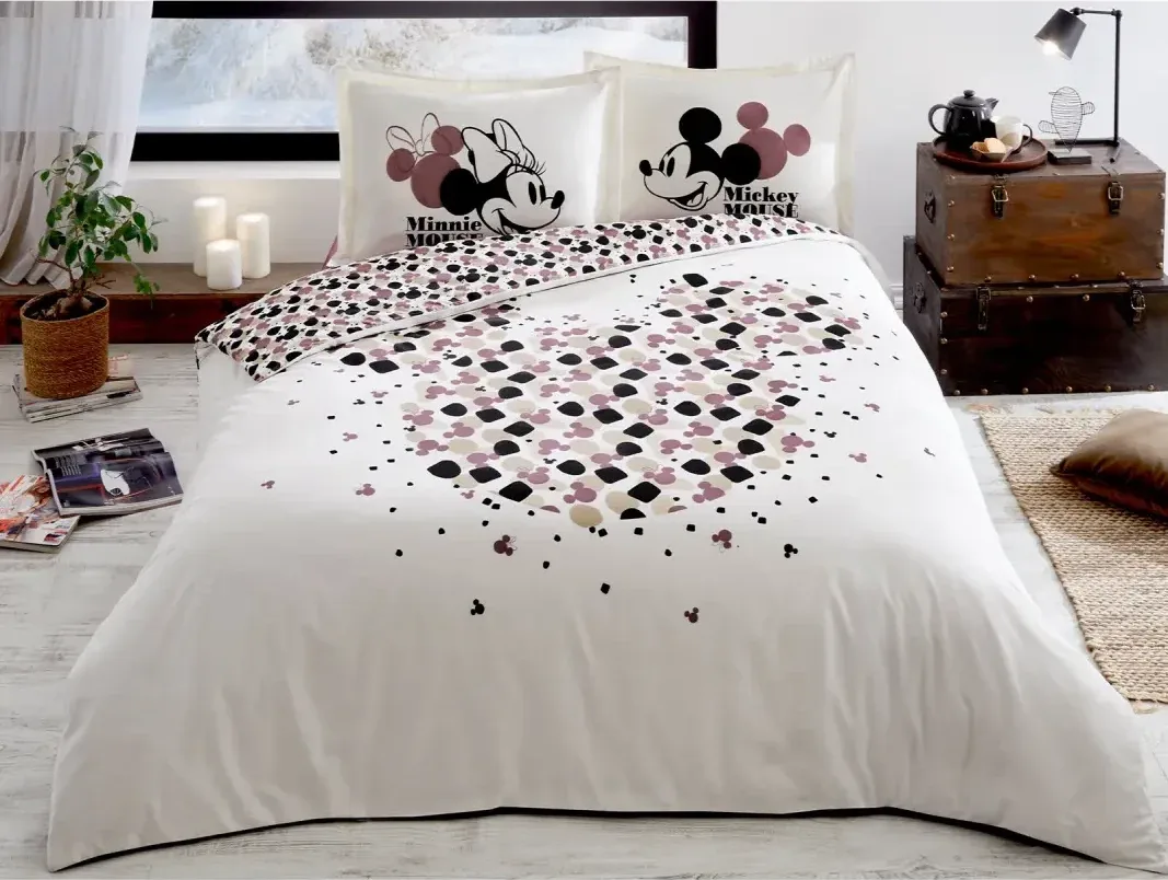 Özdilek Mickey & Minnie Mouse Love Çift Kişilik Disney Lisanslı Lastikli Çarşaf Nevresim Takımı - görsel 2