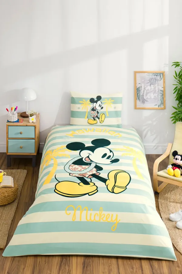Özdilek Mickey Mouse Hawai Tek Kişilik Disney Lisanslı Lastikli Çocuk Nevresim Takımı