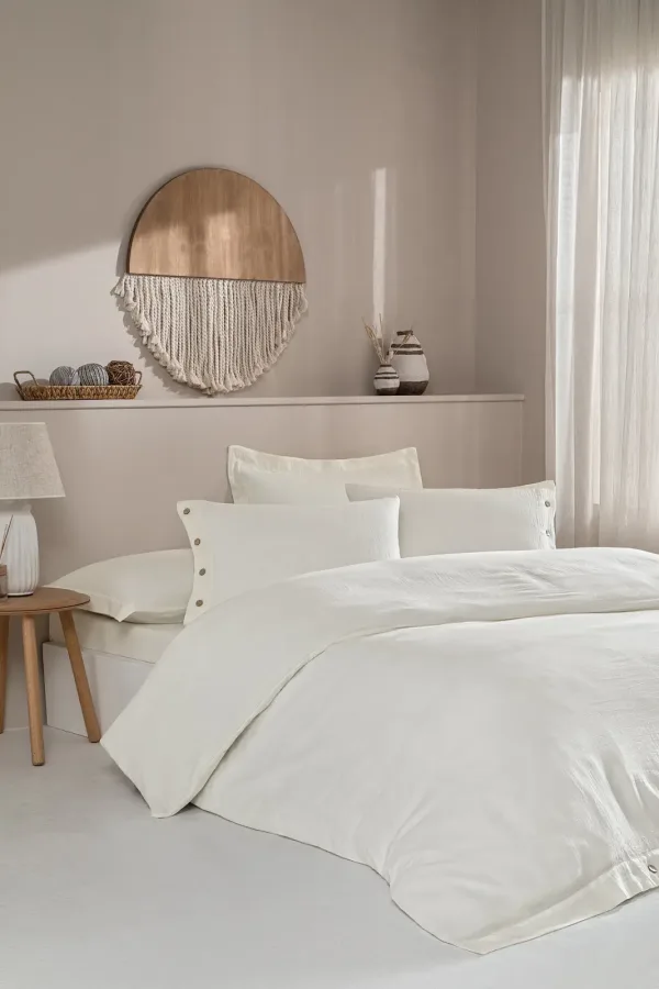 Özdilek Nadia King Size Muslin Nevresim Takımı Krem