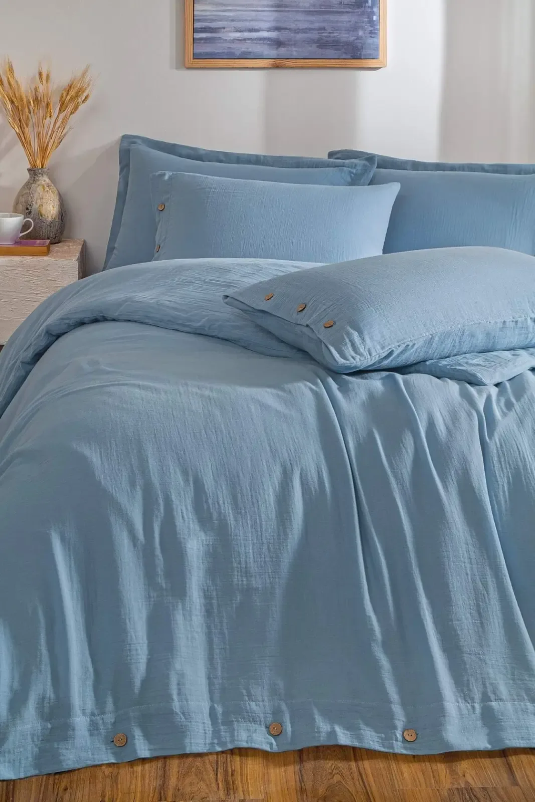 Özdilek Nadia King Size Muslin Nevresim Takımı Mavi - görsel 2