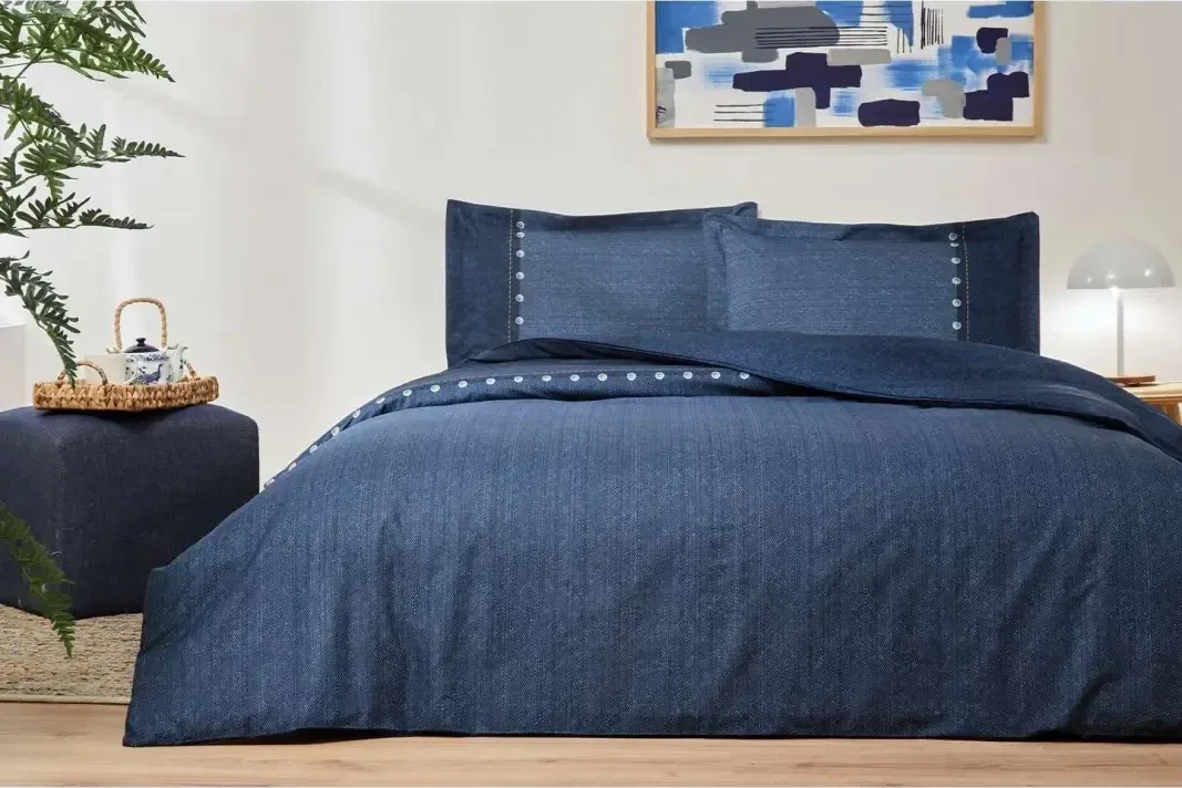 Özdilek Oregon Çift Kişilik Lastikli Çarşaf Denim Nevresim Takımı - görsel 4