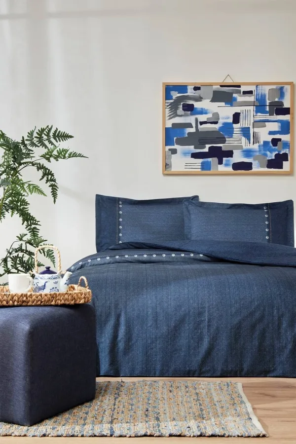 Özdilek Oregon Çift Kişilik Lastikli Çarşaf Denim Nevresim Takımı