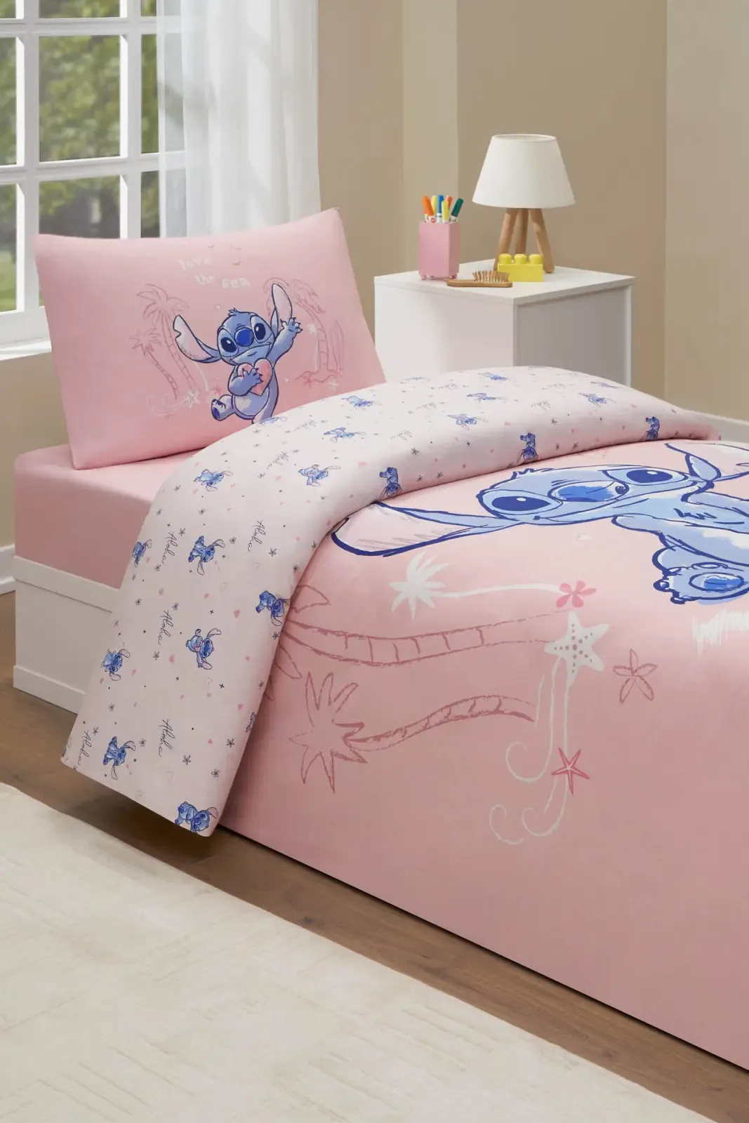 Özdilek Stitch Love Tek Kişilik Disney Lisanslı Lastikli Çocuk Nevresim Takımı - görsel 3