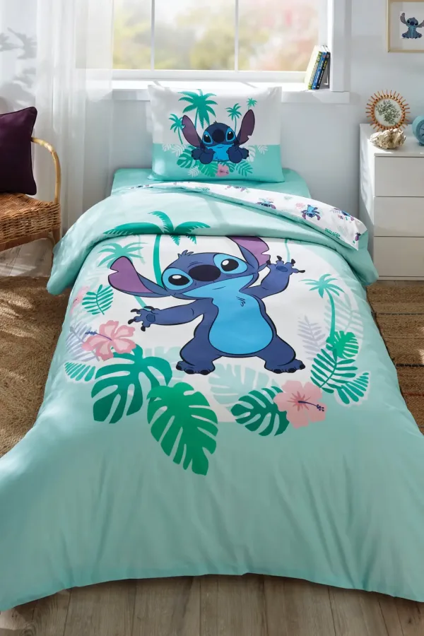 Özdilek Stitch Summer Tek Kişilik Disney Lisanslı Lastikli Çarşaf Çocuk Nevresim Takımı