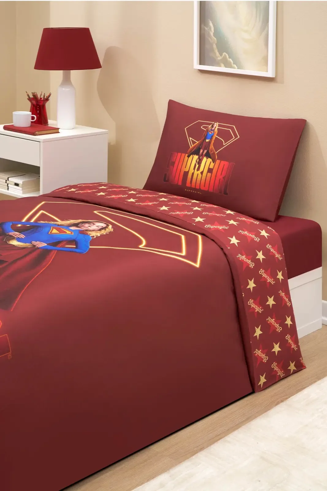 Özdilek Supergirl Lisanslı Lastikli Çarşaf Tek Kişilik Nevresim Takımı - görsel 3