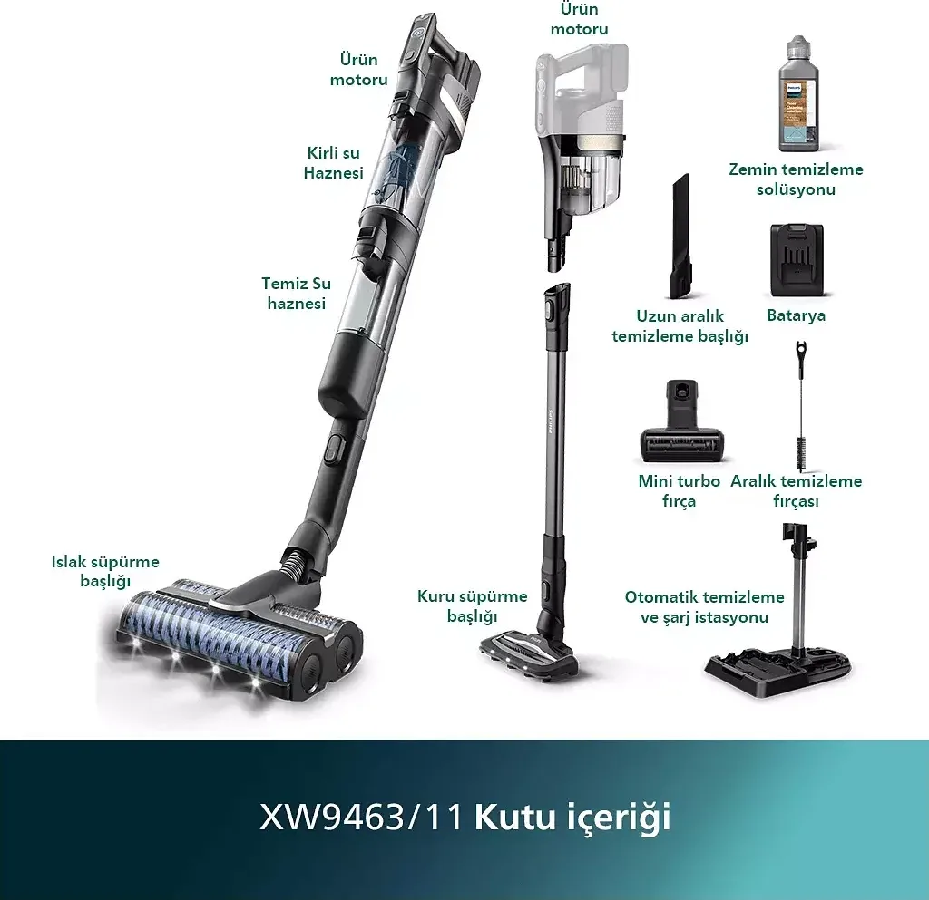 Philips 9000 Serisi AquaTrio Islak&Kuru Kablosuz Dikey Süpürge XW9463/11