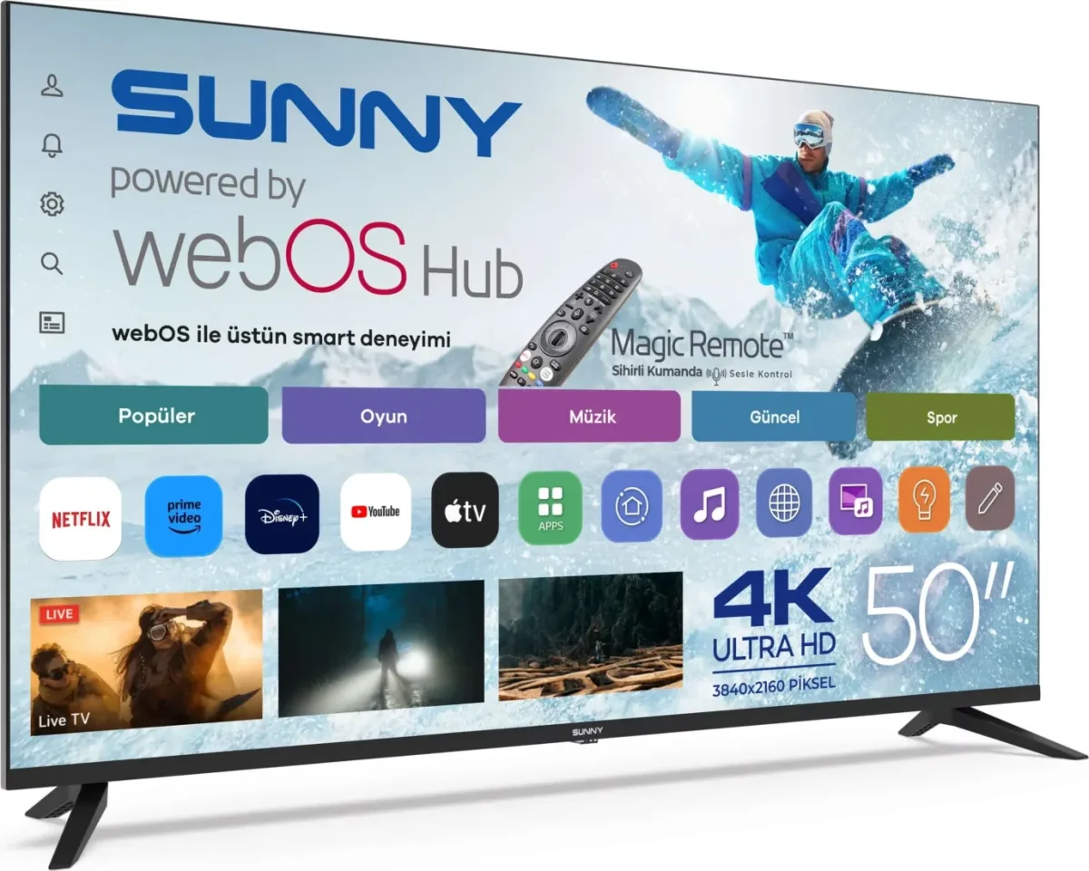 Sunny 50’’ Frameless UHD 4K webOS 2.0 Smart TV SN50UPRL - görsel 2