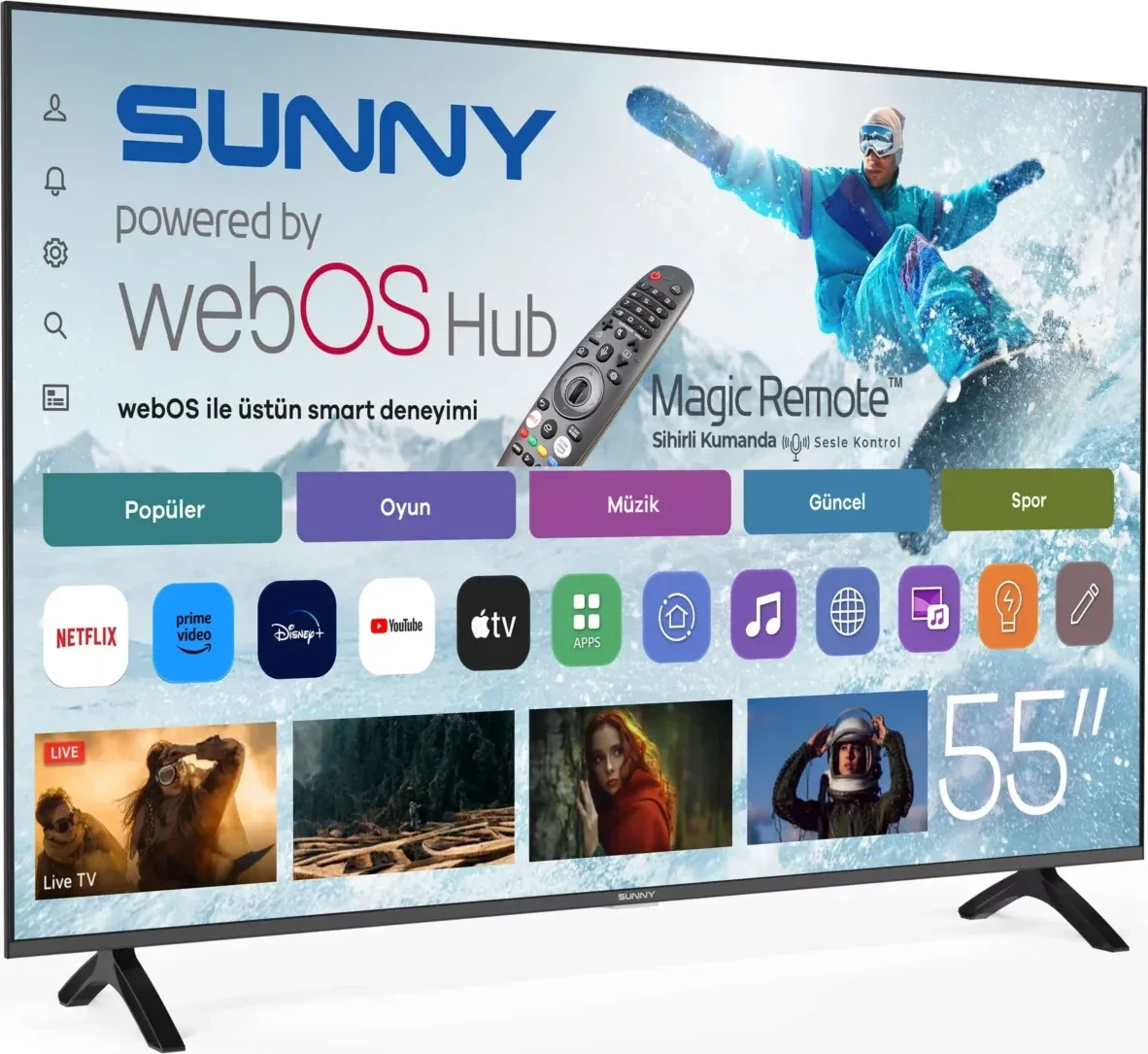 Sunny 55’’ Frameless UHD 4K webOS 2.0 Smart TV SN55FMN252 - görsel 2