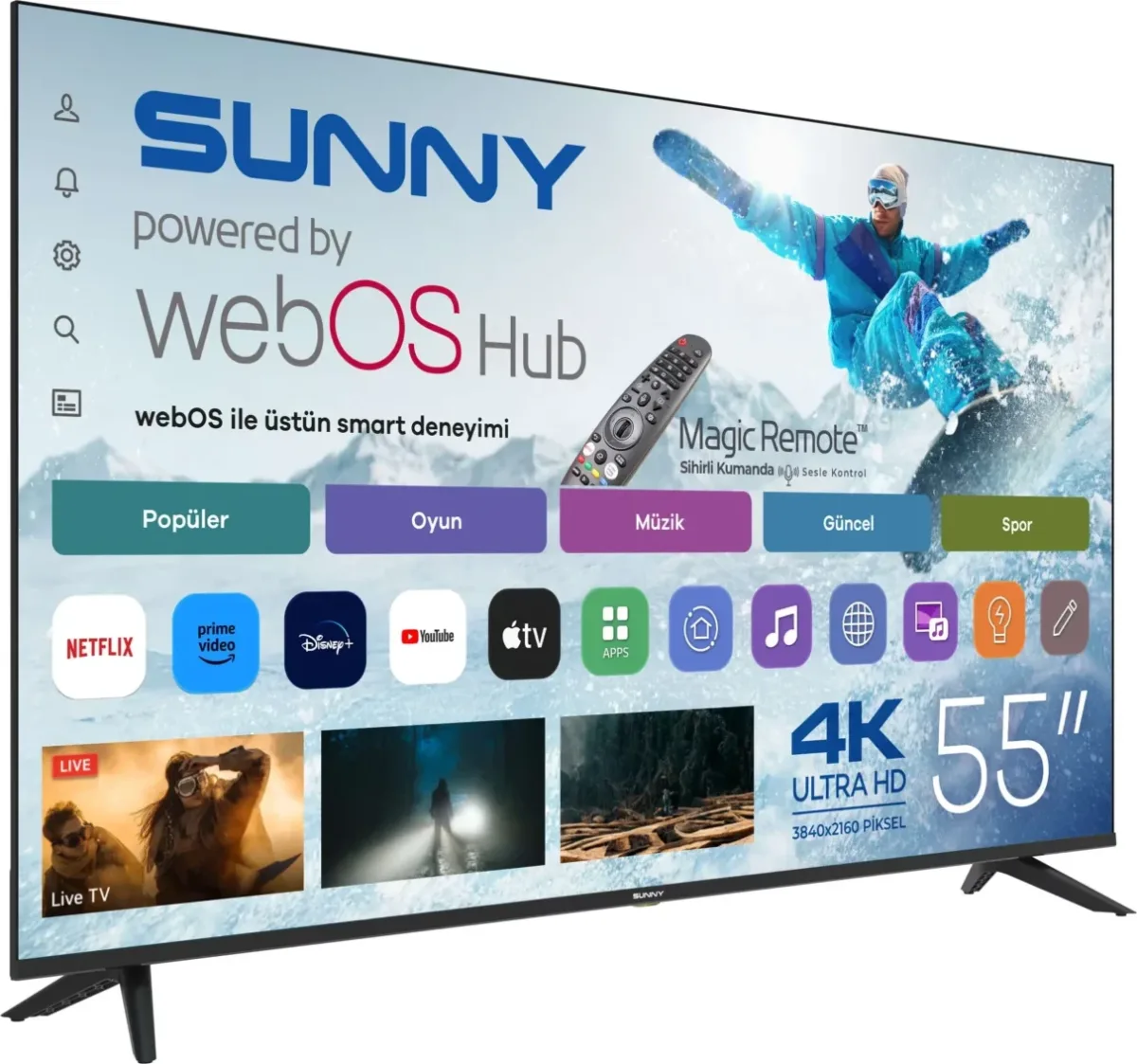 Sunny 55’’ Frameless UHD 4K webOS 2.0 Smart TV SN55UPRL - görsel 2