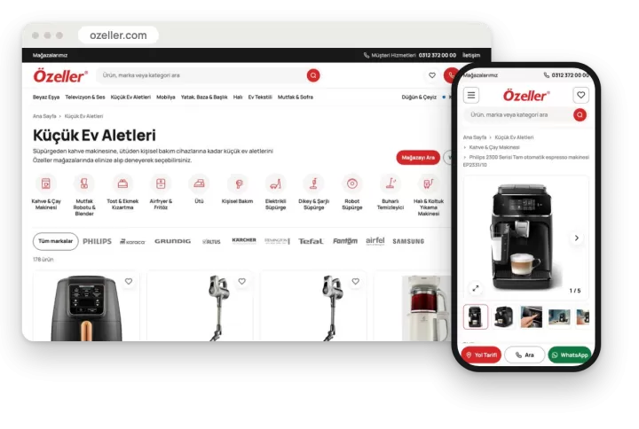 ozeller.com'un bilgisayar ve telefondaki görünüşü